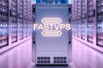 Футуристический дата-центр с серверами FastVPS, символизирующий высокие технологии и надежность хостинга в 2025 году.