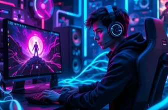 Геймер за компьютером с RGB-подсветкой играет в онлайн-игру через VPN с низким пингом